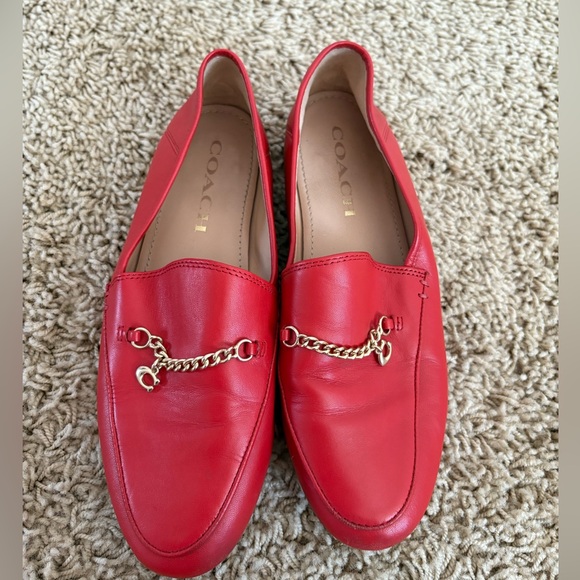 Coach Shoes - Coach Red Leather Loafers with Gold Chain